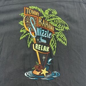 Tommy Bahama Shirt Mens 2XL Black Silk Swizzle Inn Relax Palm Embroidered Casual